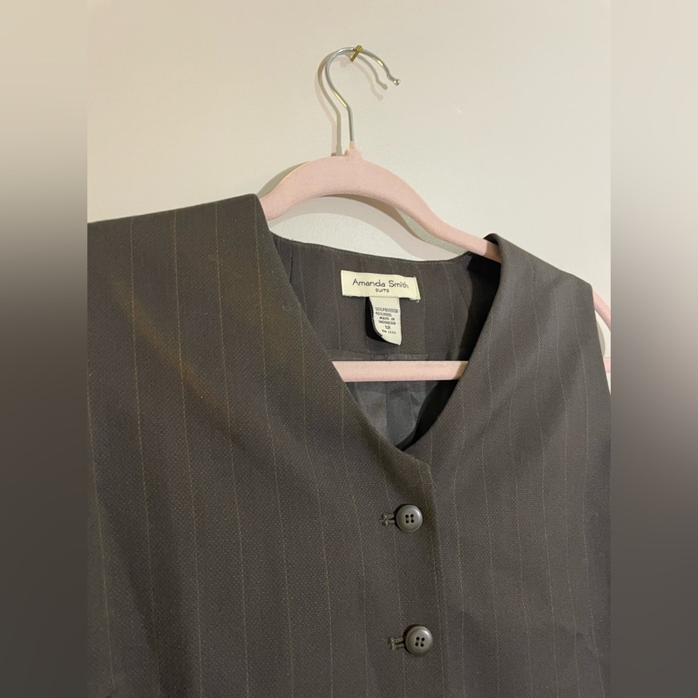 Dark Brown Pinstriped Button Vest - Picture 2 of 4